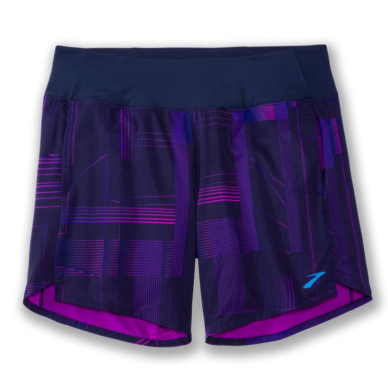 Brooks Chaser 7 Women's Running Shorts - Matrix Navy Print/Purple (91385-IEUV)